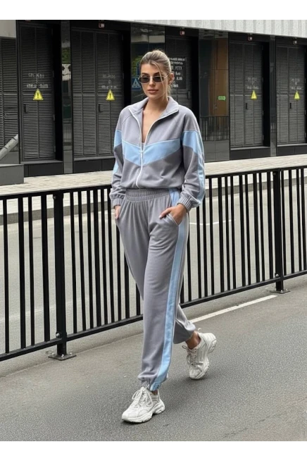 Fransız Kadife Kemik Fermuar Garnili Eşofman Takım