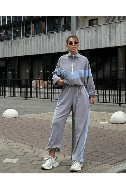 Fransız Kadife Kemik Fermuar Garnili Eşofman Takım