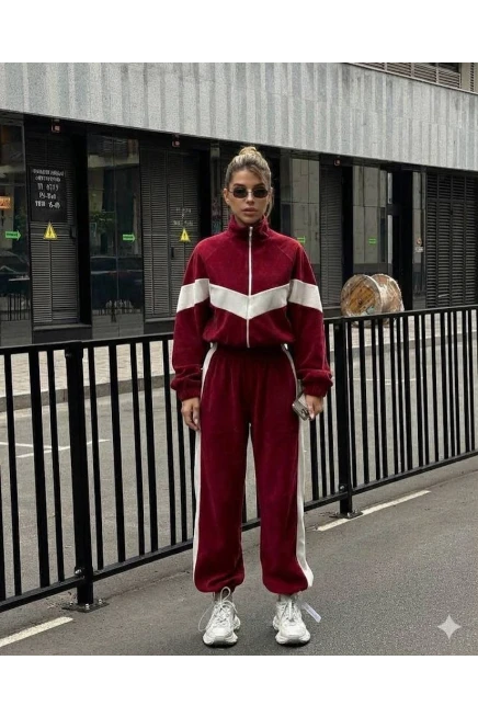 Fransız Kadife Kemik Fermuar Garnili Eşofman Takım