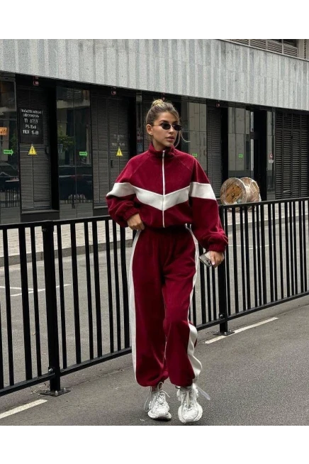 Fransız Kadife Kemik Fermuar Garnili Eşofman Takım