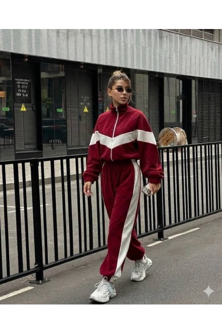 Fransız Kadife Kemik Fermuar Garnili Eşofman Takım