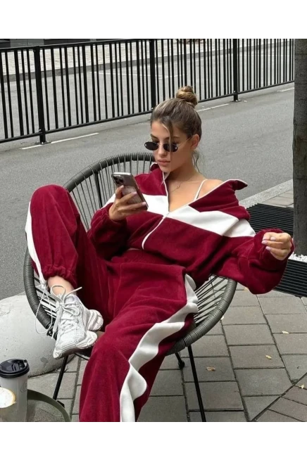 Fransız Kadife Kemik Fermuar Garnili Eşofman Takım