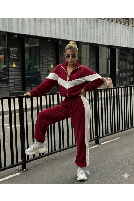 Fransız Kadife Kemik Fermuar Garnili Eşofman Takım