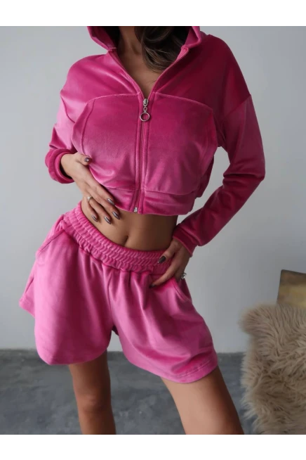 Fransız Kadife Şortlu Takım Pembe