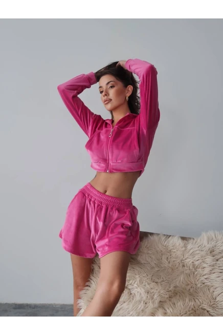 Fransız Kadife Şortlu Takım Pembe