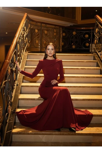 Full Likralı Modal Kumaş Sırt Dekolteli Maxi Elbise