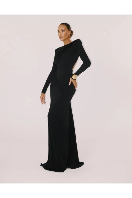 Full Likralı Modal Kumaş Sırt Dekolteli Maxi Elbise