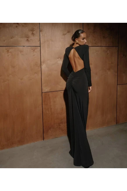 Full Likralı Modal Kumaş Sırt Dekolteli Maxi Elbise