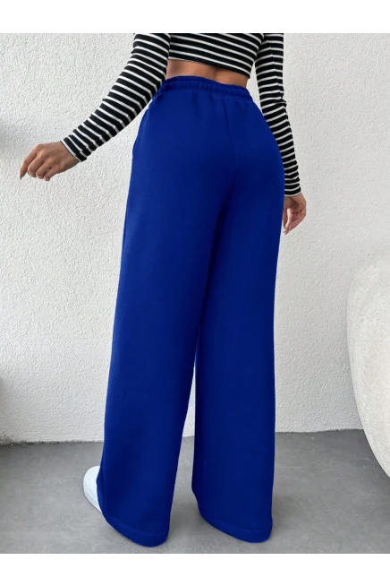 İki İplik Şardonlu Eşofman Altı Saks