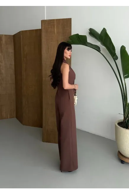 İthal Hürrem Kumaş Bağlama Detay Tulum Kahve