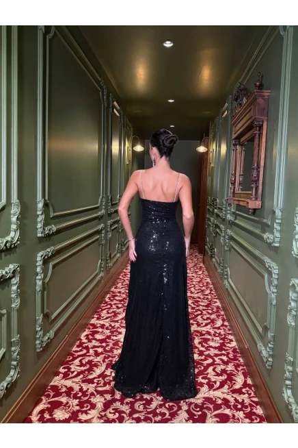 İthal Pulpayet Yırtmaçlı Maxi Elbise