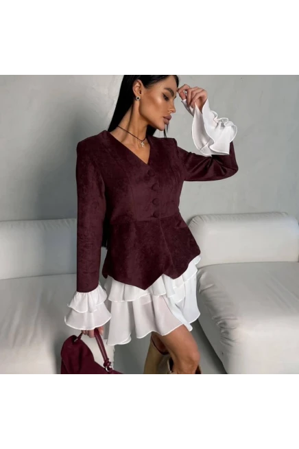 İthal Süet Kumaş Ceket ve Etek Takım