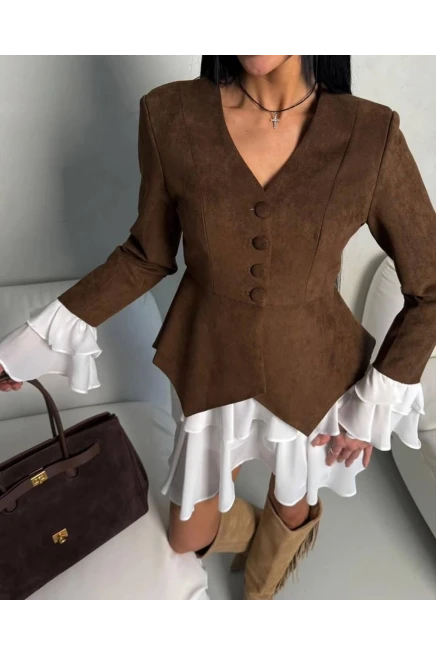 İthal Süet Kumaş Ceket ve Etek Takım