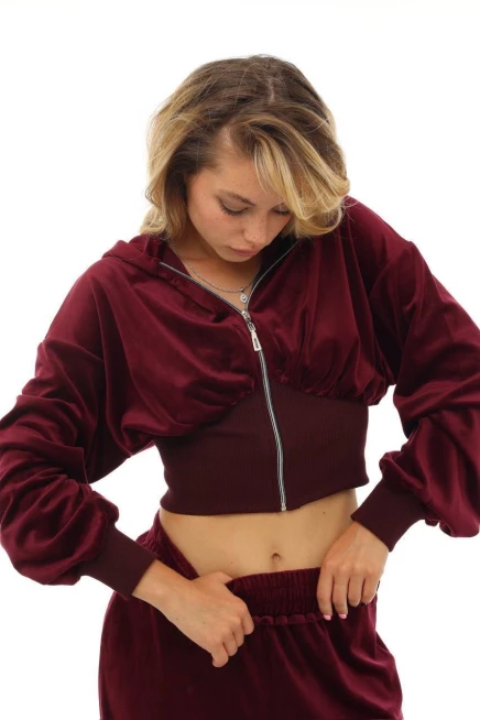 Kadife Kumaş 3lü Eşofman Takımı Bordo