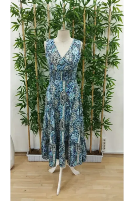 Kadın Beli Gipeli Etnik Desen Sıfır Kol Süprem Elbise, 31184
