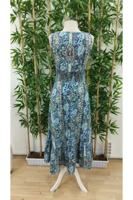 Kadın Beli Gipeli Etnik Desen Sıfır Kol Süprem Elbise, 31184