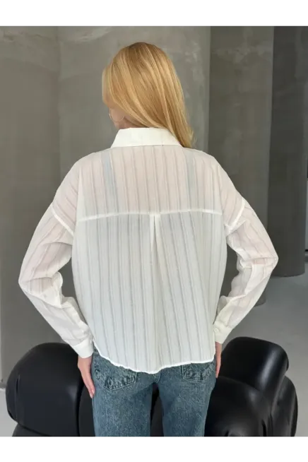 Kadın Beyaz Çizgili Salaş Gömlek