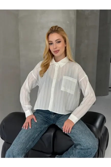 Kadın Beyaz Çizgili Salaş Gömlek