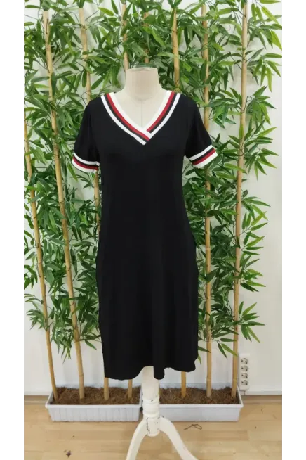 Kadın Kısa Kollu V Yaka Ribana Detay Midiboy Viskon Elbise, 24397