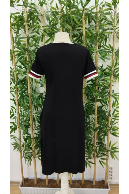 Kadın Kısa Kollu V Yaka Ribana Detay Midiboy Viskon Elbise, 24397