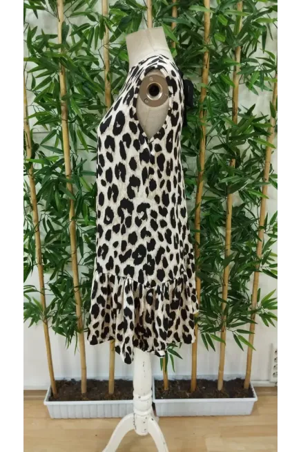 Kadın Kolsuz Sırttan Bağlamalı Fırfırlı Leopar Desenli Süprem Elbise , 31246