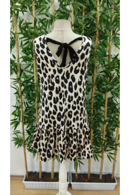 Kadın Kolsuz Sırttan Bağlamalı Fırfırlı Leopar Desenli Süprem Elbise , 31246