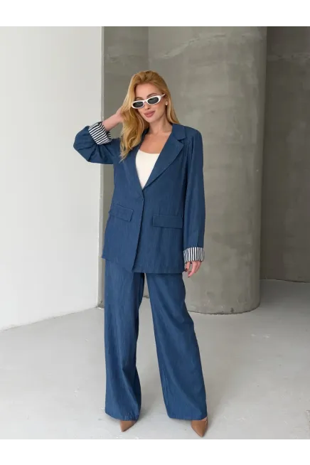 Kadın Tensel Kumaş Blazer Ceket Pantolon Takım