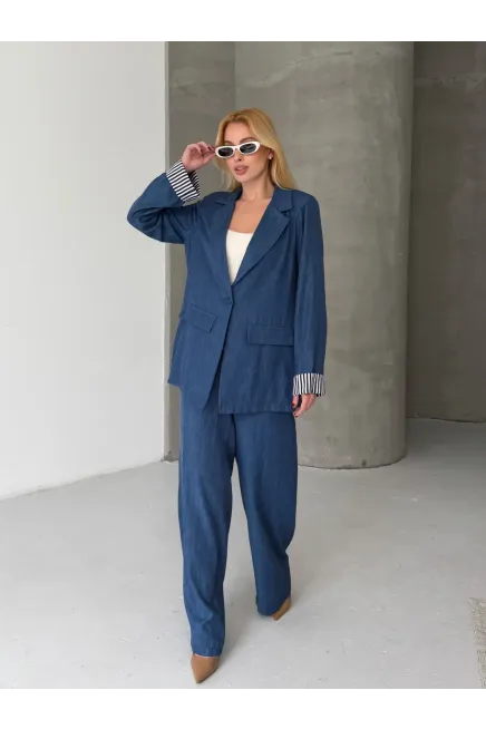 Kadın Tensel Kumaş Blazer Ceket Pantolon Takım