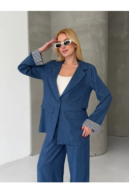 Kadın Tensel Kumaş Blazer Ceket Pantolon Takım