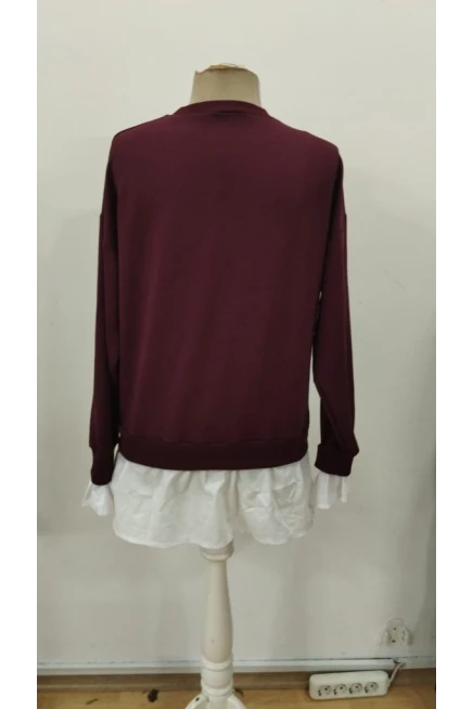 Kadın Uzun Kollu Bisiklet Yaka Viskon Iki Iplik Ve Etek Ucu Trikoton Bluz