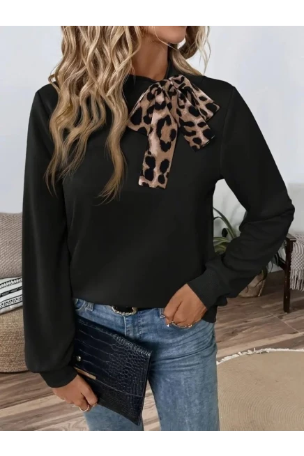 Uzun Kollu Yakadan Bağlamalı Viskon Iki Iplik Bluz