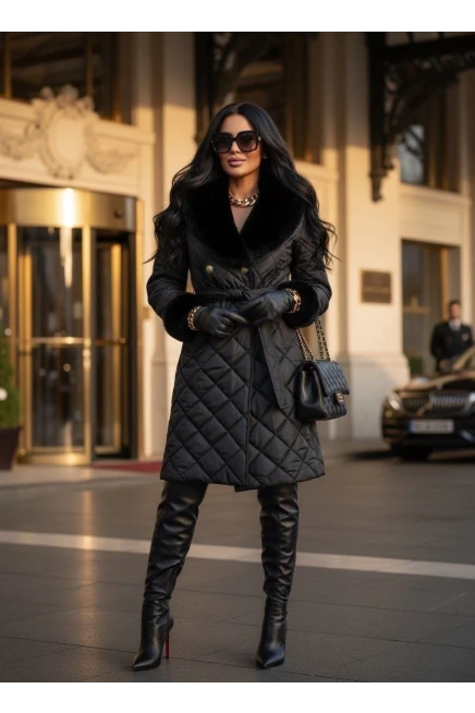 Kapitone Kürk Detaylı Kaban