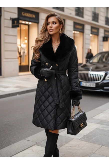 Kapitone Kürk Detaylı Kaban