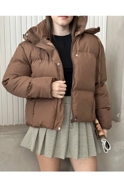 Kapşonlu Yaka Bağcıklı Micro Şişme Mont