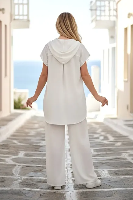 Kapüşonlu Gömlek Pantalon Keten Takım