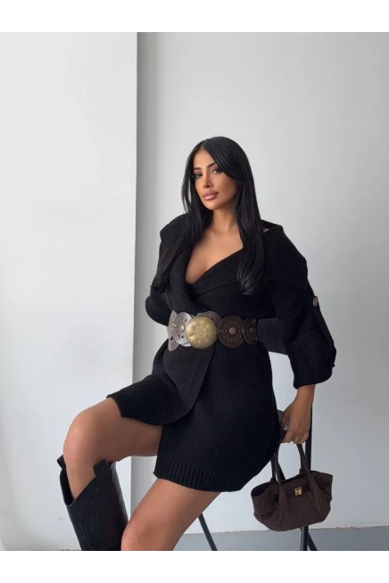 Kol Detay Triko Hırka Siyah