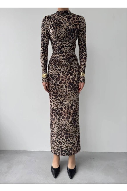 Leopar Boğazlı Elbise