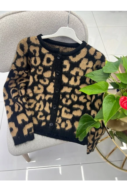 Leopar Desen Triko Hırka