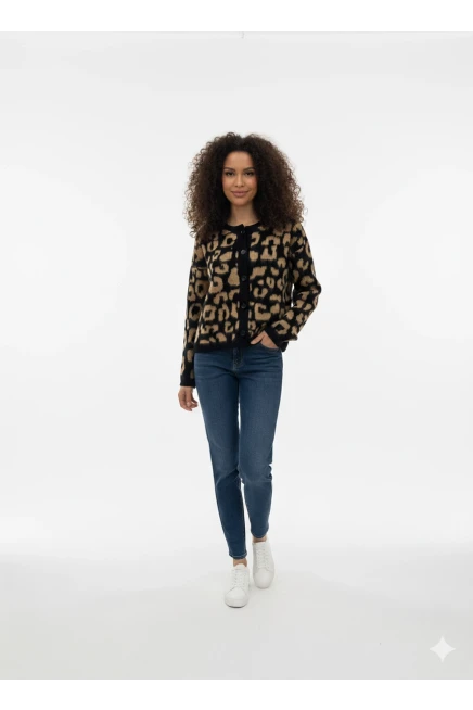 Leopar Desen Triko Hırka