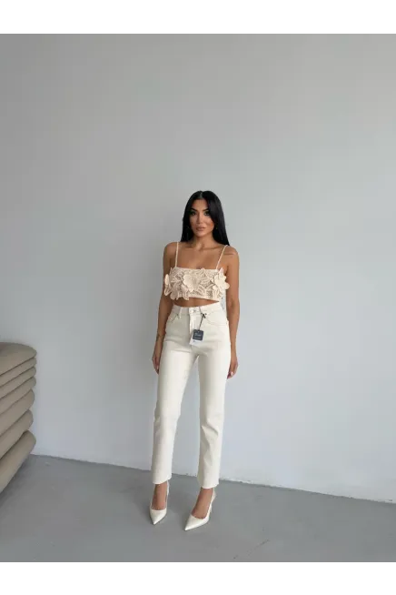 Likralı Boyfit Beyaz Jean