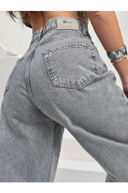 Likrasız Baggy Jeans Gri