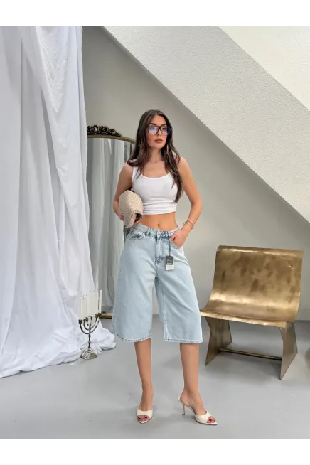 Likrasız Bermuda Jean Şort