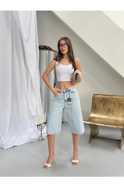 Likrasız Bermuda Jean Şort