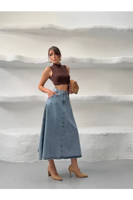 Likrasız Denim Çan Etek