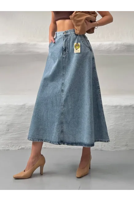 Likrasız Denim Çan Etek