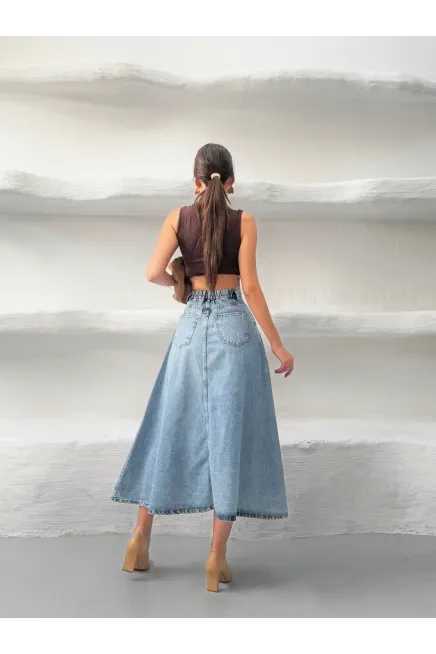 Likrasız Denim Çan Etek