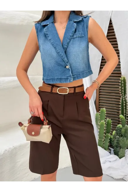 Lİkrasız Denim Yelek