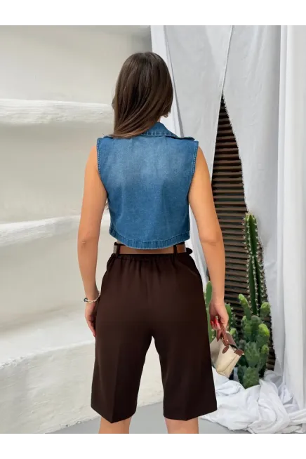 Lİkrasız Denim Yelek