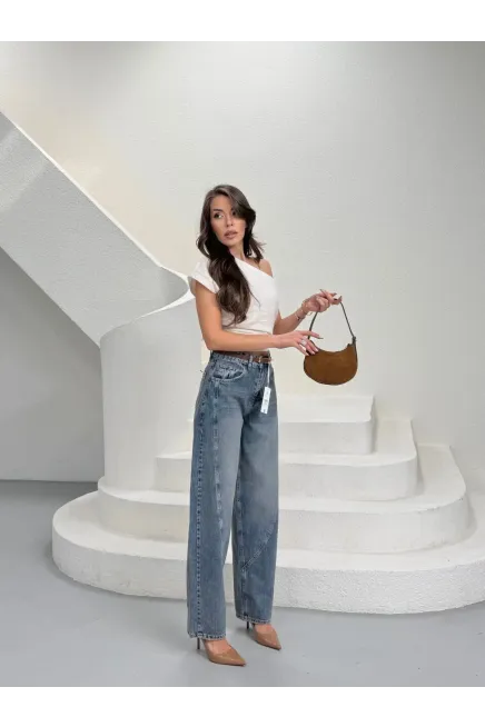 Likrasız Kemerli Balon Jeans