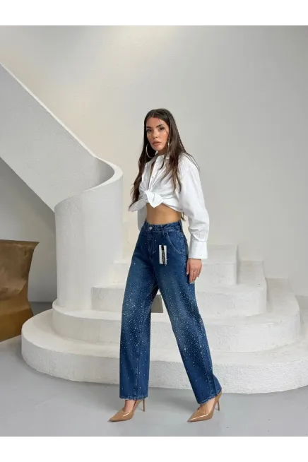 Likrasız Taşlı Balon Jean